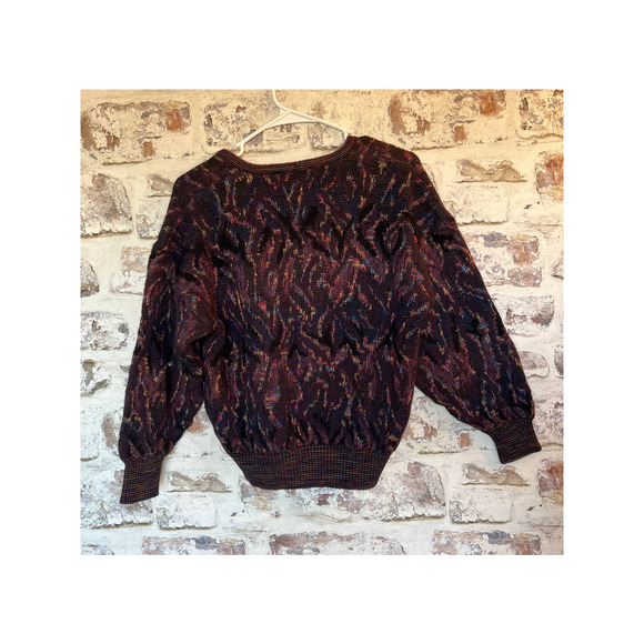 Mort Wallen size Medium wool blend plum multi color v neck sweater boxy fit - Picture 4 of 6